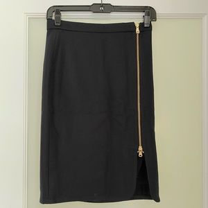 J.Crew Black Wool Zip Front High Waist Midi Skirt